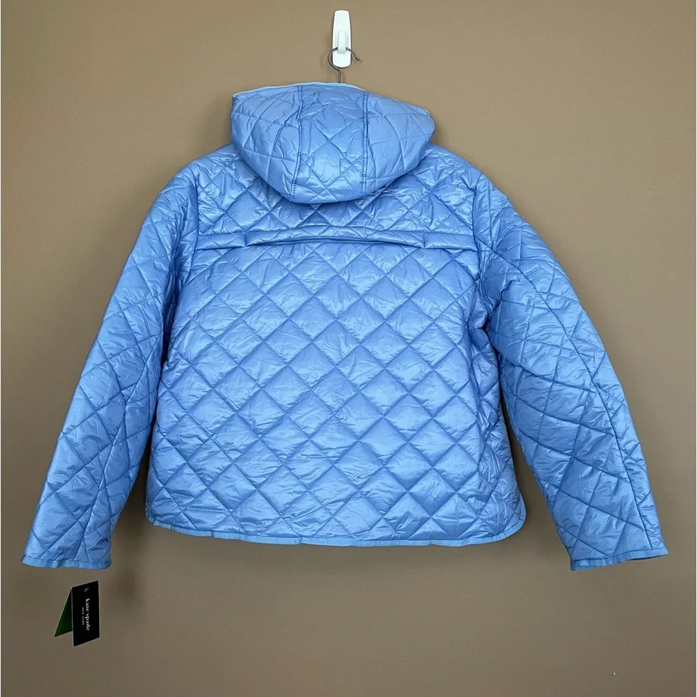 {Kate Spade} Hooded Quilted Packable Jacket in Cosmic Zen Blue - Womens XL - NWT
